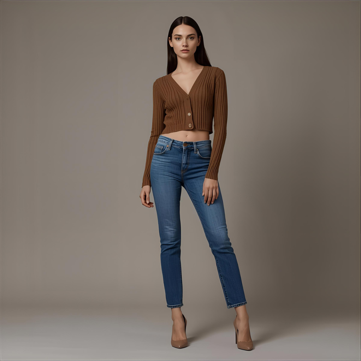 TERRANA | Brown Cropped Casual Stylish Cardigan