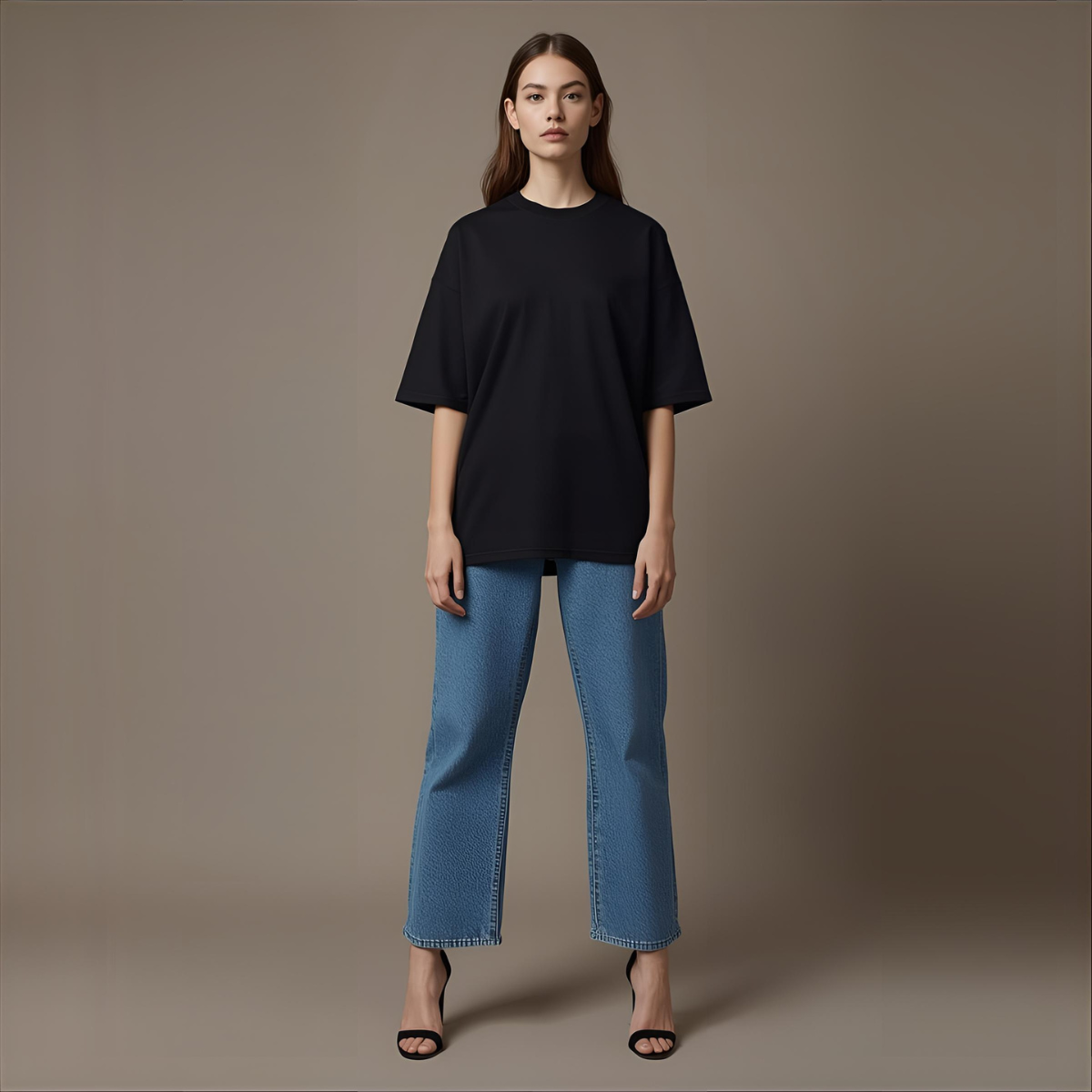 RAVENNA | Black Oversized Relaxed-Fit T-Shirt