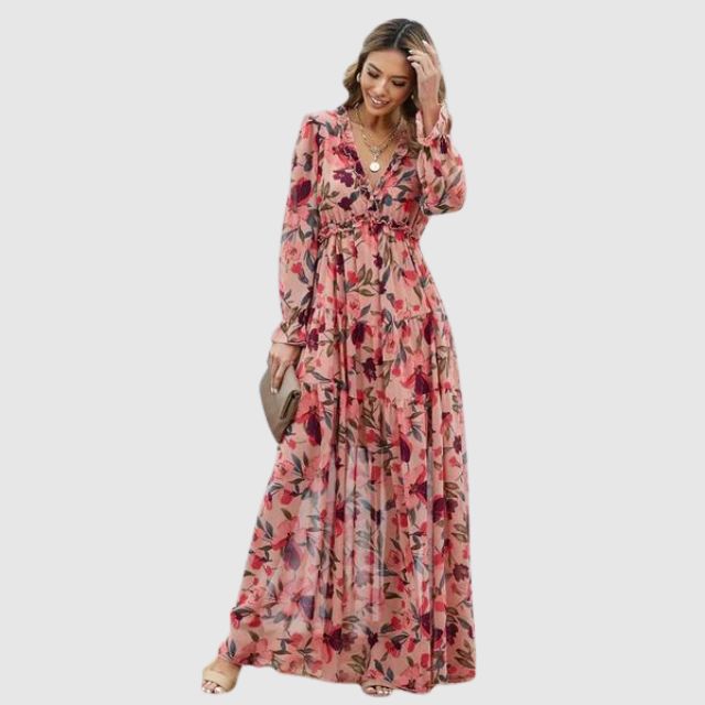 Chiffon Maxi Dress with Floral Print