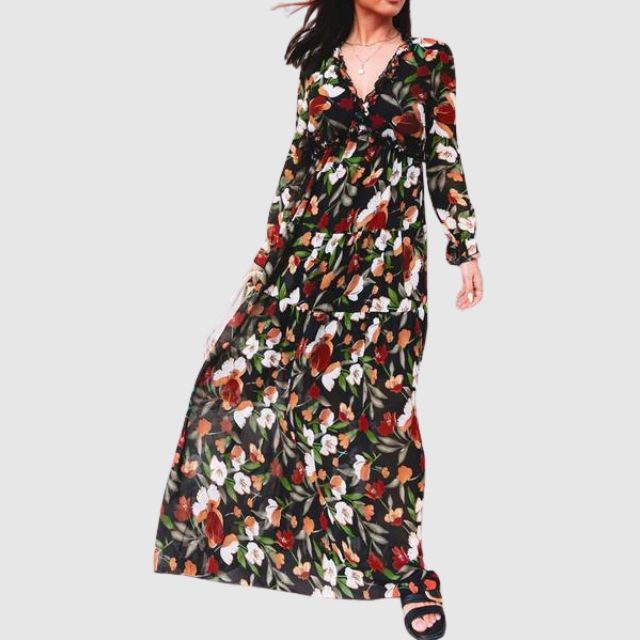 Chiffon Maxi Dress with Floral Print