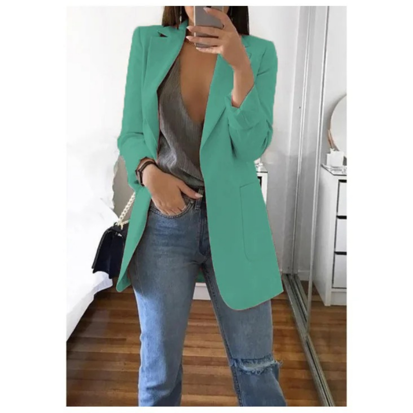 Women's Stylish Double-Breasted Blazer with Pattern - Ideal for Office Wear