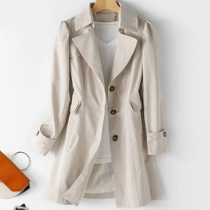 Women's Padded Shoulder Trench Coat with One-Button Closure