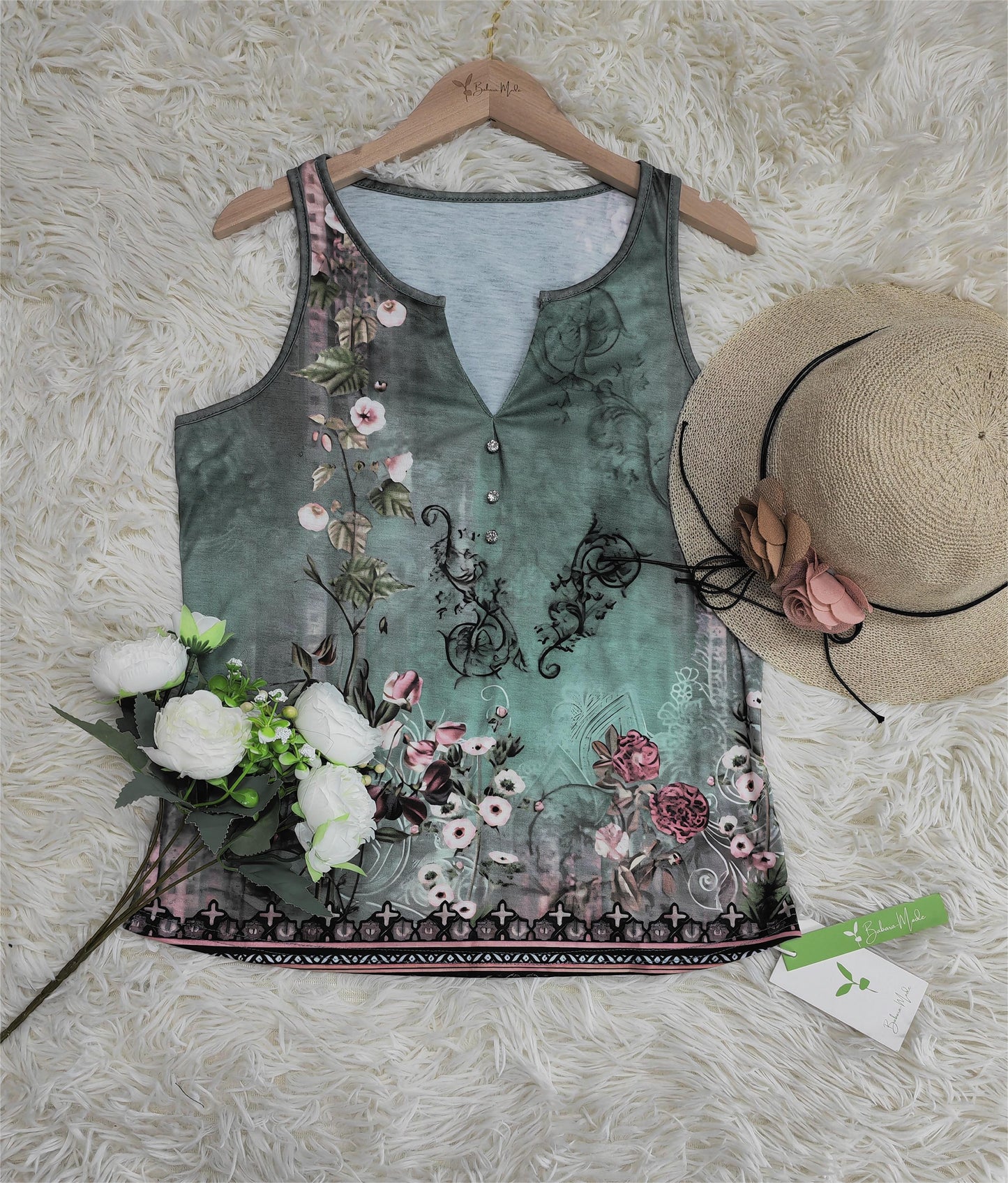Floral Watercolor Print Sleeveless Top