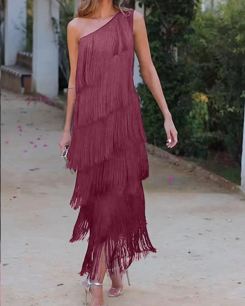 Stylish Off-Shoulder Fringe Dress