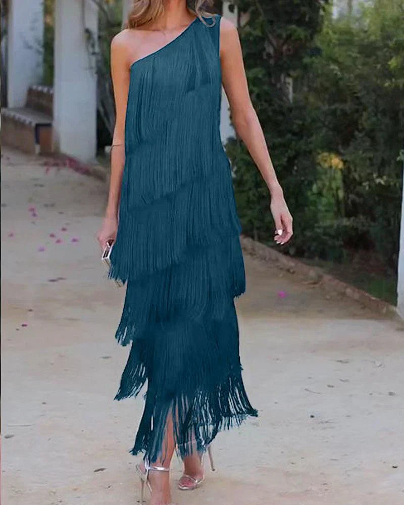Stylish Off-Shoulder Fringe Dress