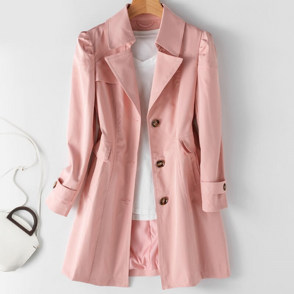Women's Padded Shoulder Trench Coat with One-Button Closure