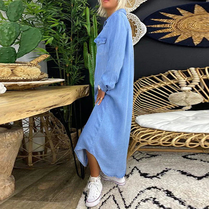 Solid Color Denim Dress for Women