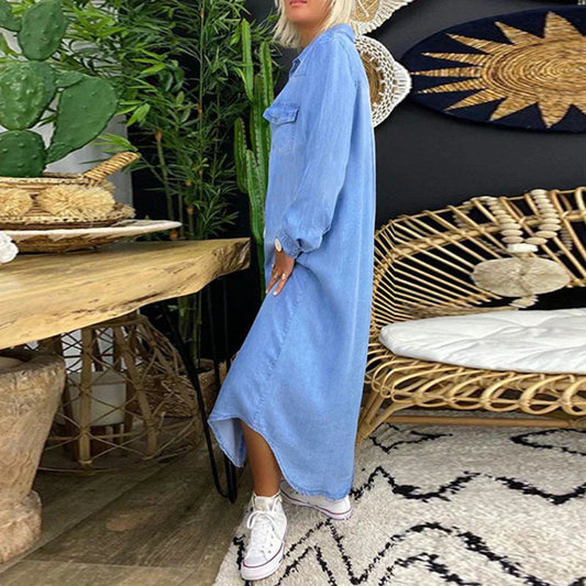 Solid Color Denim Dress for Women