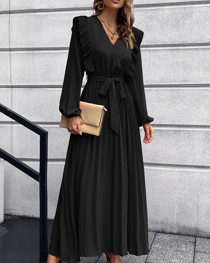 Elegant Pleated V-Neck Maxi Dress - Ideal for Every Occasion