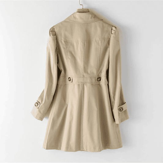 Women's Padded Shoulder Trench Coat with One-Button Closure