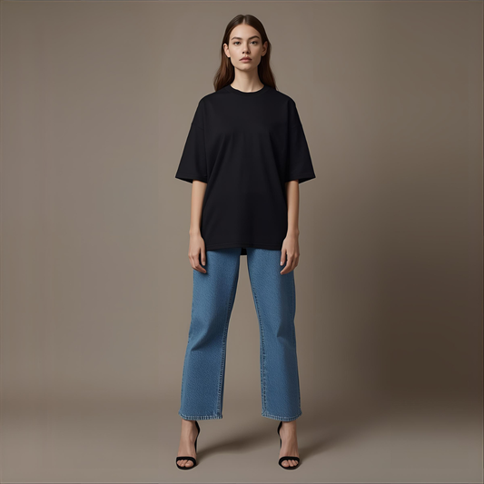 RAVENNA | Black Oversized Relaxed-Fit T-Shirt