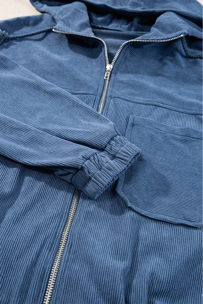 Teal Hooded Zip Jacket with Adjustable Drawstring