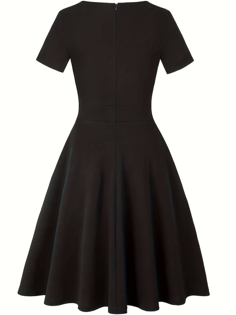 Chic Blue Dress Featuring Lace Accents and a Tailored Waist