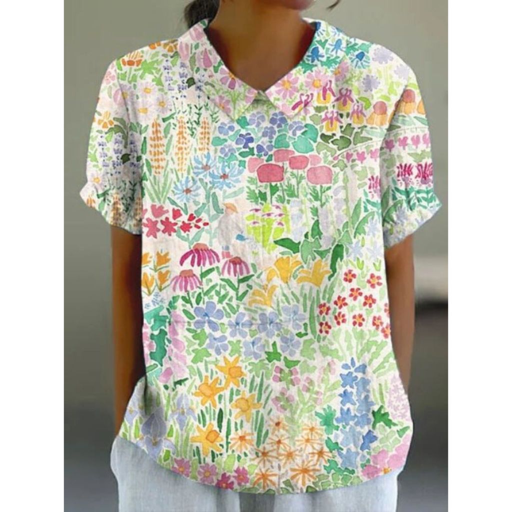 Charming Pastoral Floral Cotton Blouse