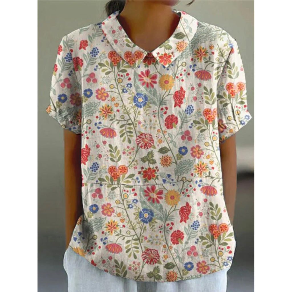 Charming Pastoral Floral Cotton Blouse