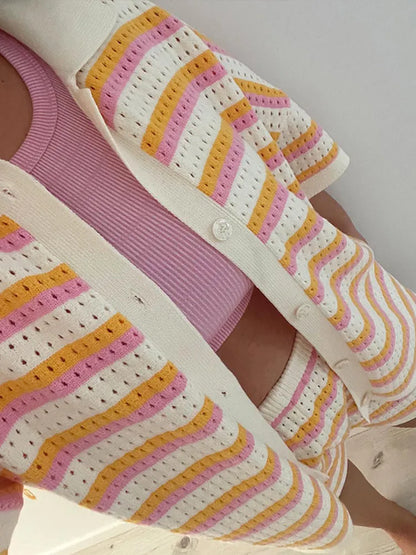 Striped Contrast Women's Two-Piece Knit Ensemble