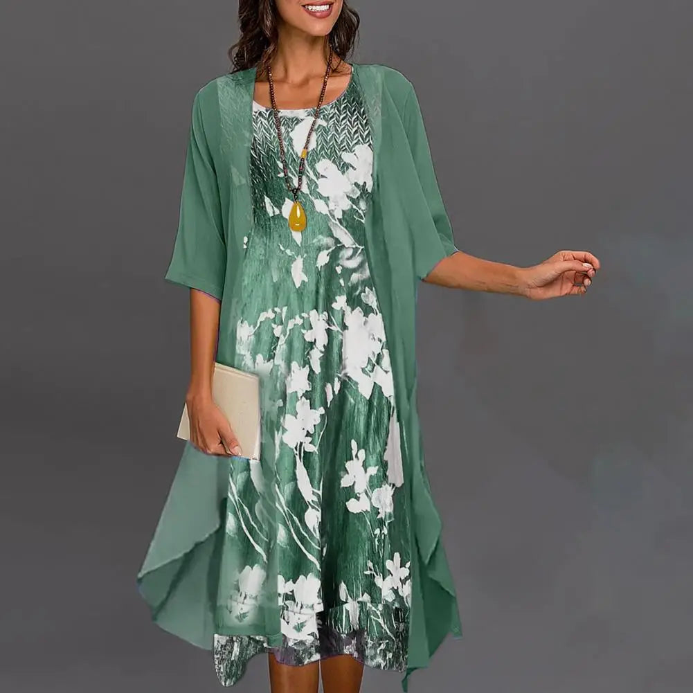 Elegant Floral Three-Quarter Sleeve Dress