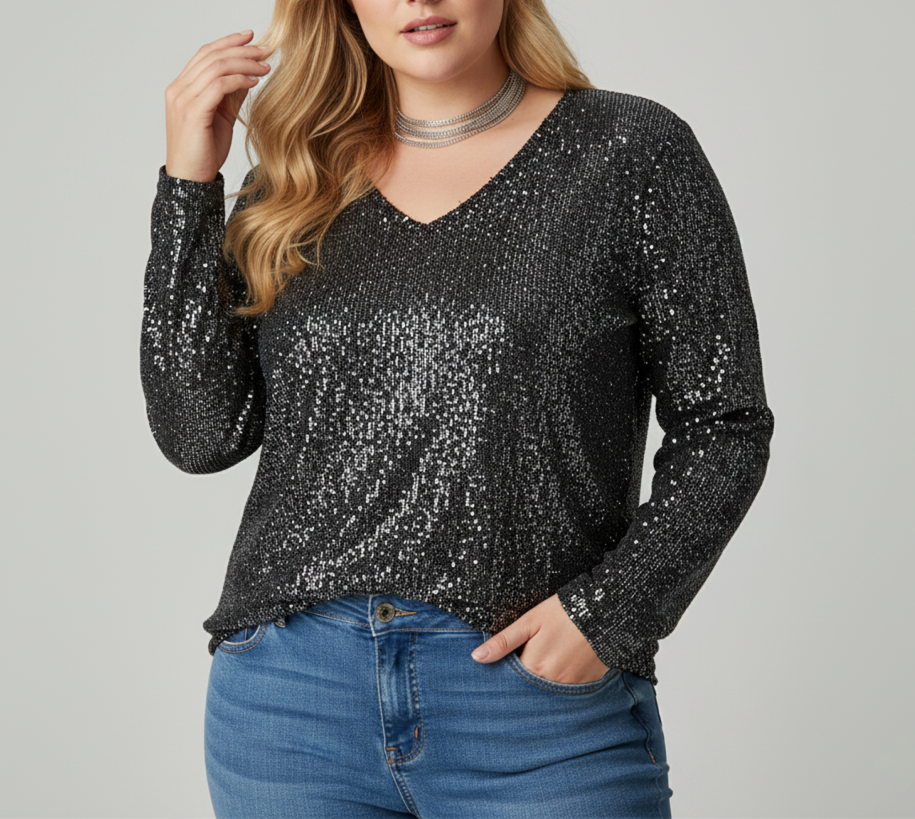 Chic Plus Size V-Neck Shimmer Top for Women
