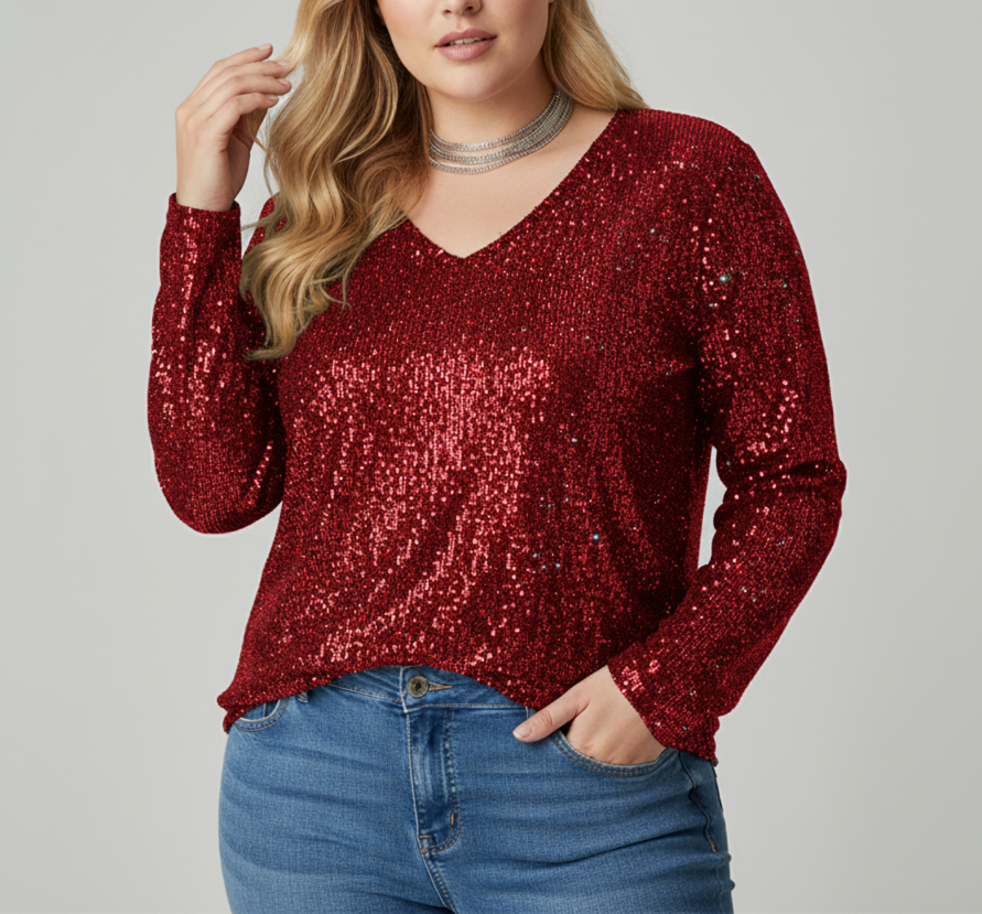 Chic Plus Size V-Neck Shimmer Top for Women