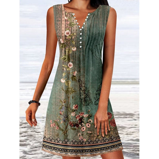 Chic Floral V-Neck Mini Swim Dress