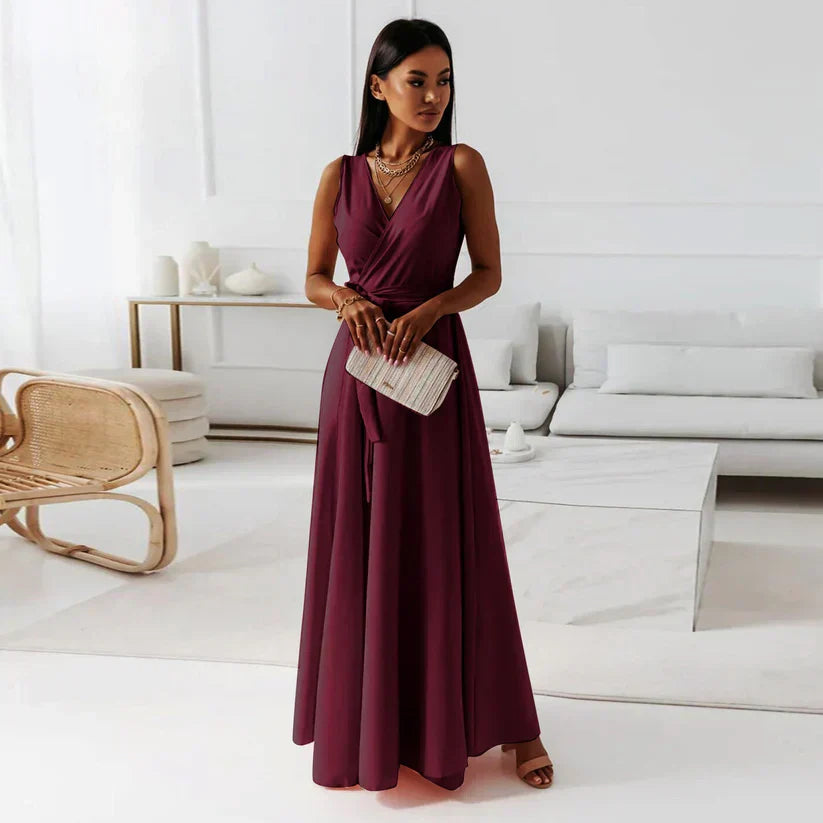 Solid V-Neck Maxi Dress for Women