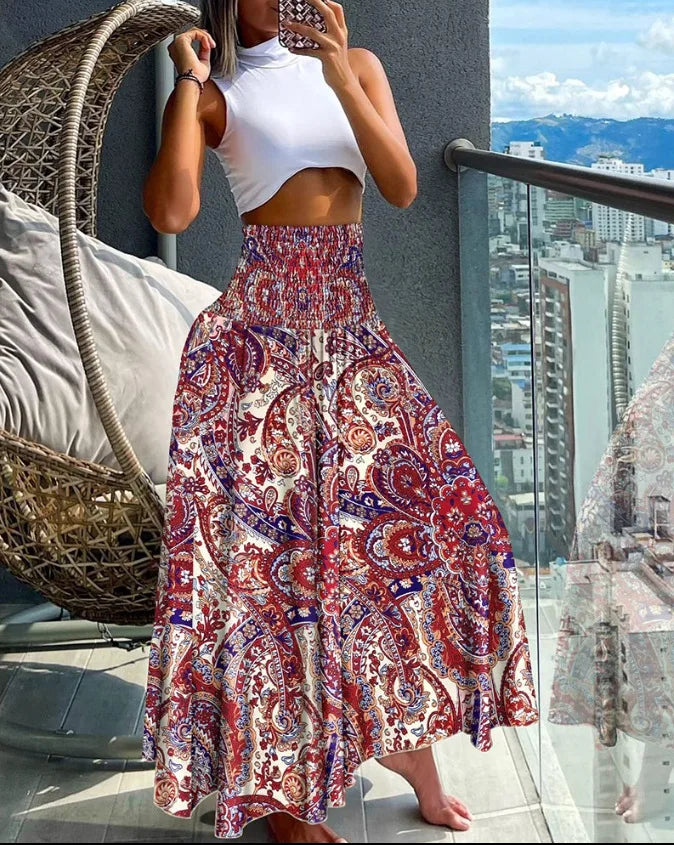 Elegant Flowing A-Line Skirt with Chic High Waist and Comfortable Elastic Band