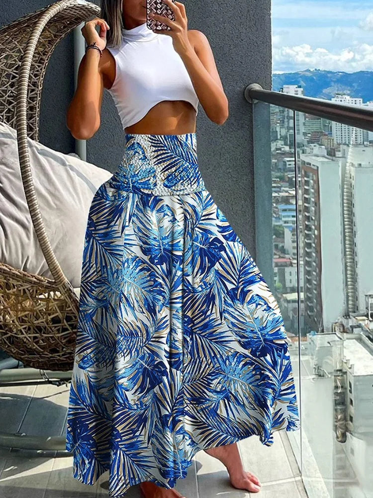 Elegant Flowing A-Line Skirt with Chic High Waist and Comfortable Elastic Band
