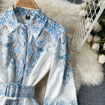 Floral A-Line Dress Featuring a Cinched Waist Detail