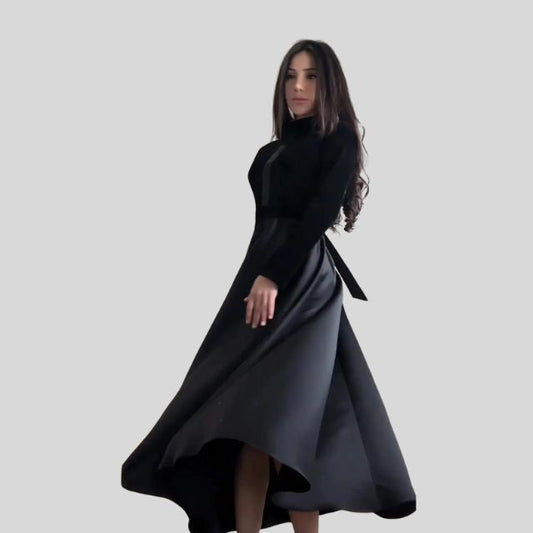Elegant Velvet Turtleneck Dress with Flared Hem