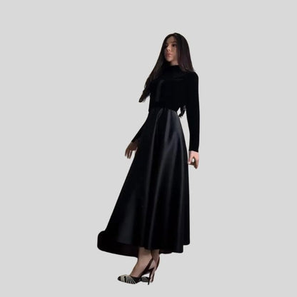 Elegant Velvet Turtleneck Dress with Flared Hem