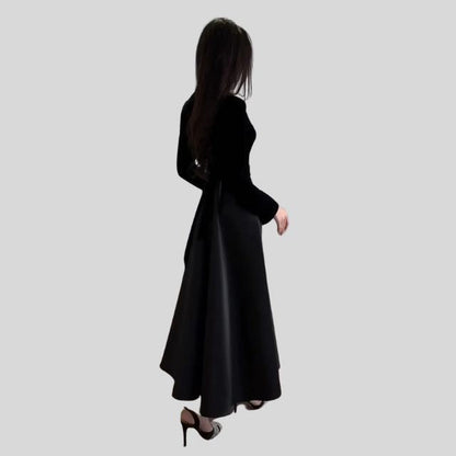 Elegant Velvet Turtleneck Dress with Flared Hem