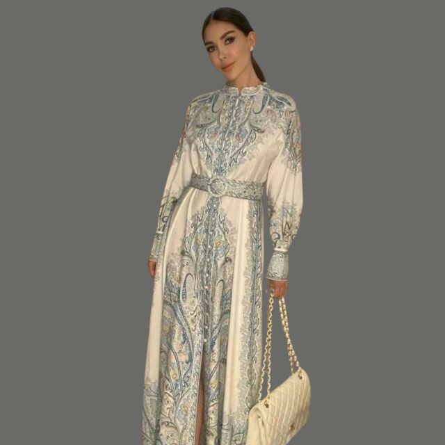 Floral A-Line Dress Featuring a Cinched Waist Detail