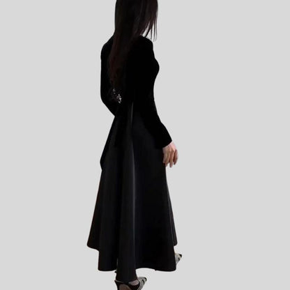 Elegant Velvet Turtleneck Dress with Flared Hem