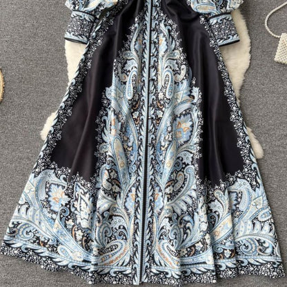 Floral A-Line Dress Featuring a Cinched Waist Detail