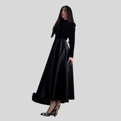 Elegant Velvet Turtleneck Dress with Flared Hem