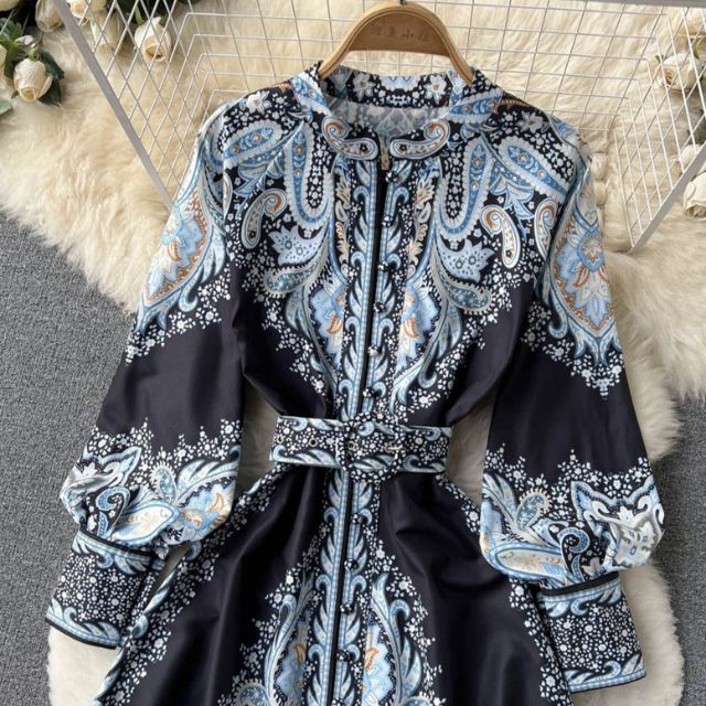 Floral A-Line Dress Featuring a Cinched Waist Detail