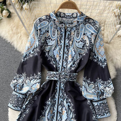 Floral A-Line Dress Featuring a Cinched Waist Detail