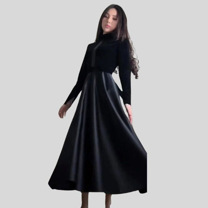 Elegant Velvet Turtleneck Dress with Flared Hem
