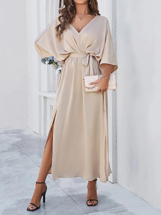 Taupe Wrap-Style Dress