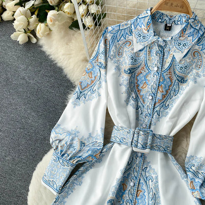 Floral A-Line Dress Featuring a Cinched Waist Detail