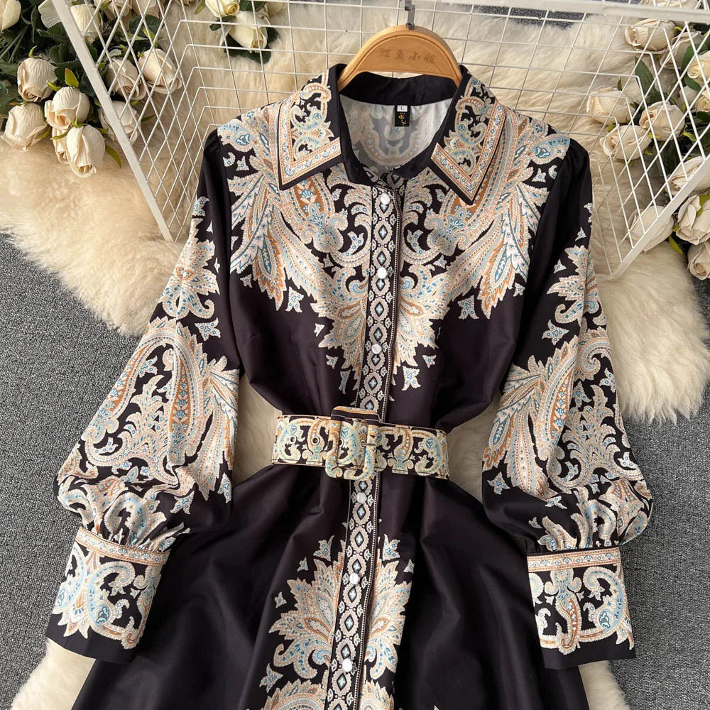 Floral A-Line Dress Featuring a Cinched Waist Detail