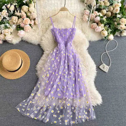 Floral Daisy Print Spaghetti Strap Summer Dress for Women