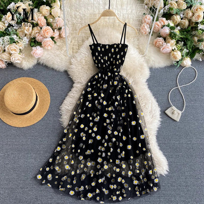 Floral Daisy Print Spaghetti Strap Summer Dress for Women