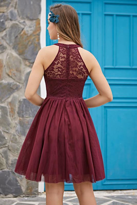 Burgundy Halter Dress for Confirmation Ceremony