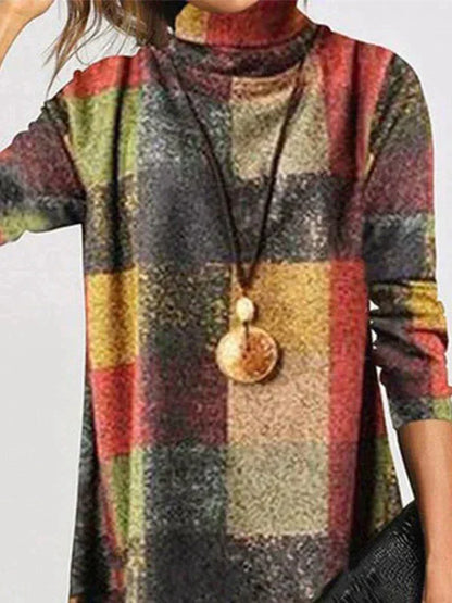 Stylish Checkered Turtleneck Dress for Women
