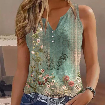 Floral Watercolor Print Sleeveless Top