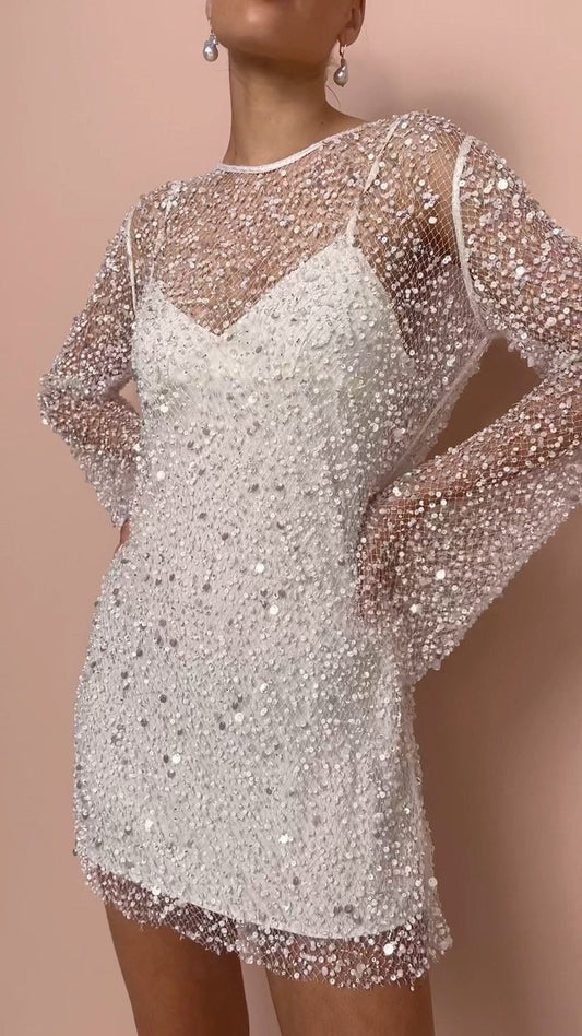 Glittering Sheer Mesh Evening Gown