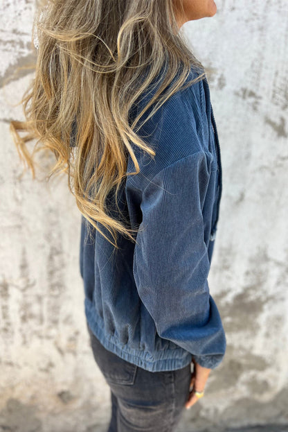 Teal Hooded Zip Jacket with Adjustable Drawstring