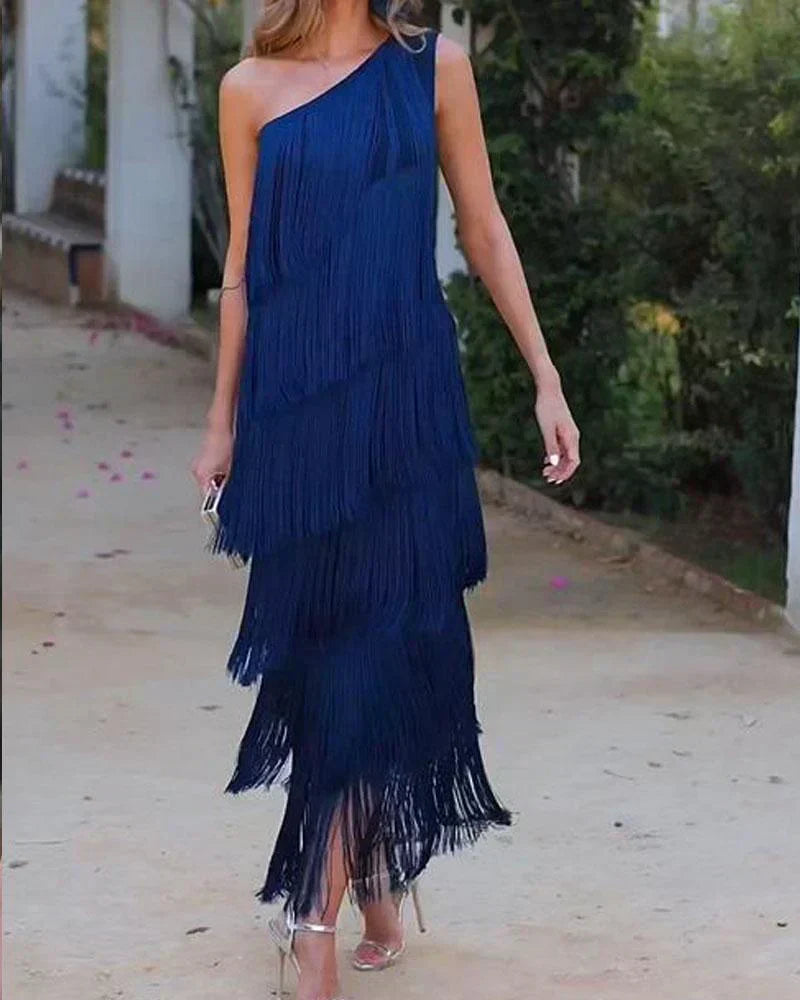 Stylish Off-Shoulder Fringe Dress