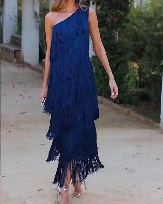 Stylish Off-Shoulder Fringe Dress